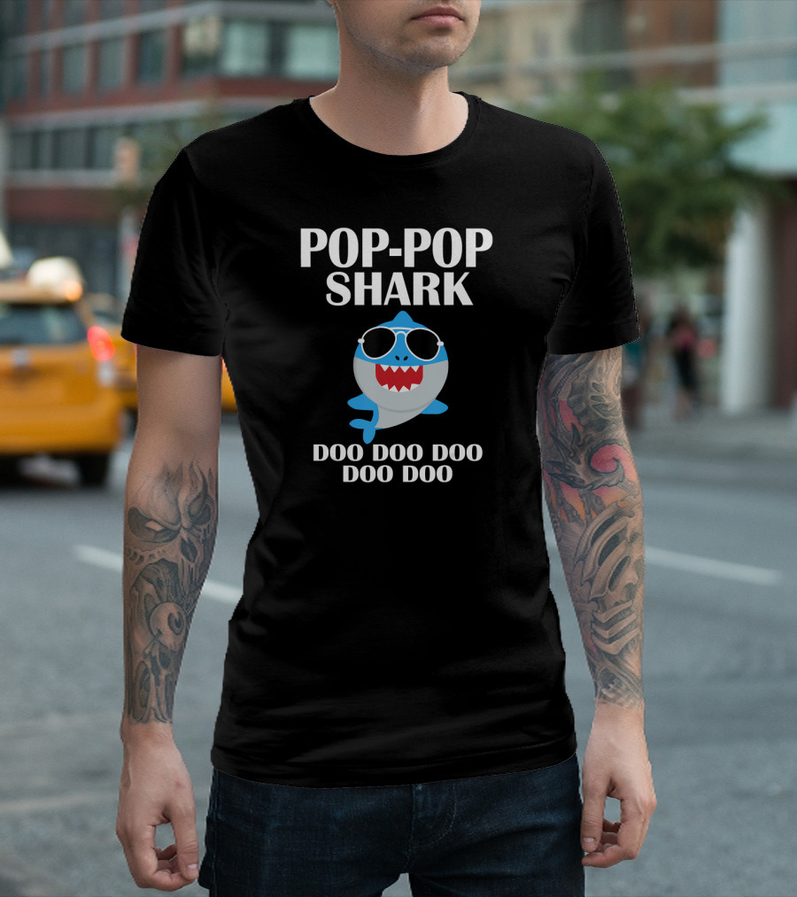 Pop Pop Shark Doo Doo Doo Funny Poppop Sunglasses Cartoon T-Shirt