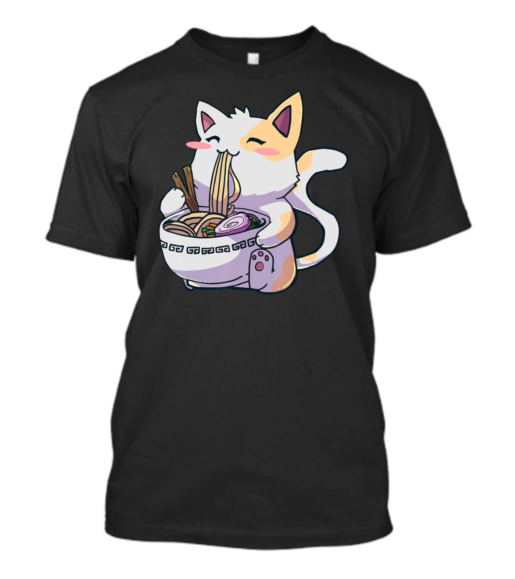Kawaii Anime Cat Eating Ramen Japanese T-Shirt