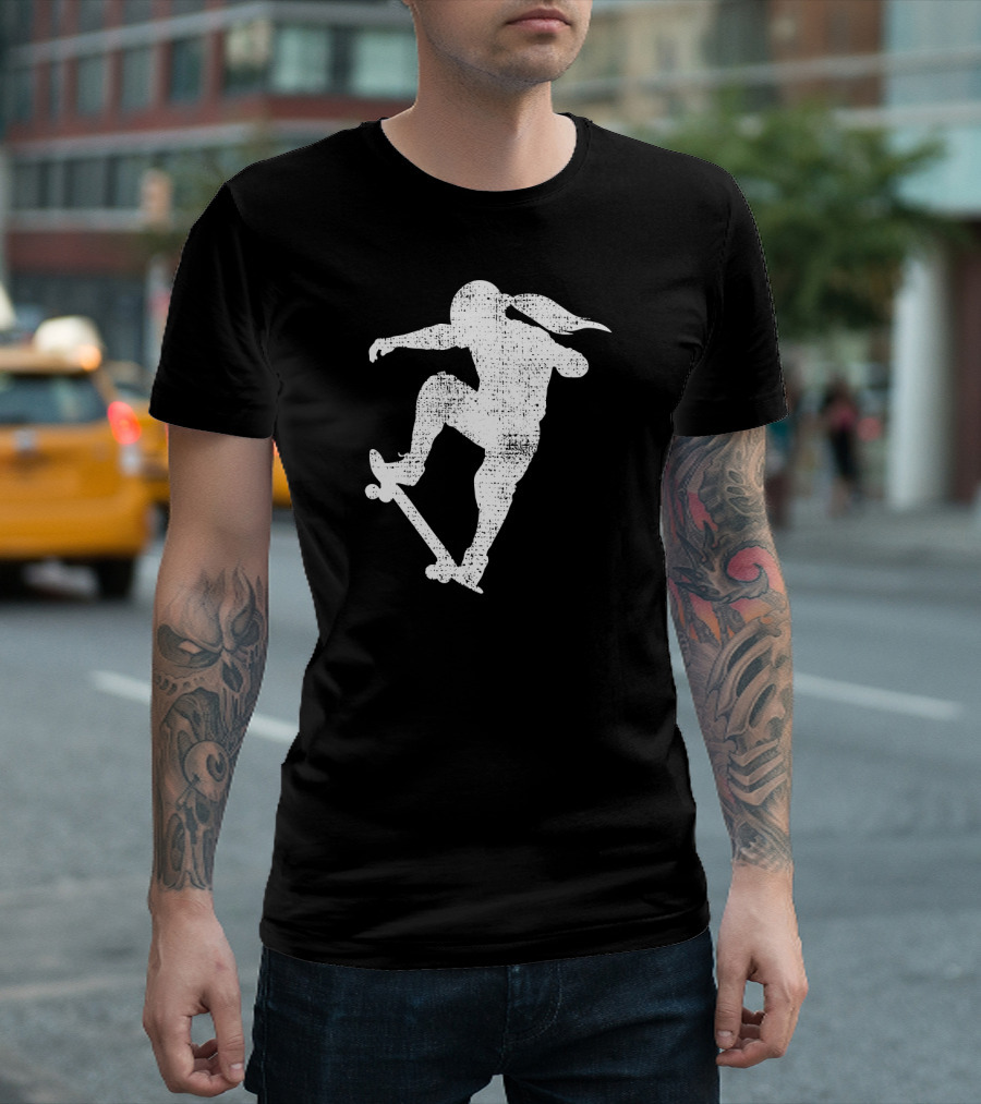 Skater Girl Skateboard Skateboarder Silhouette Riding Skateboard T-Shirt
