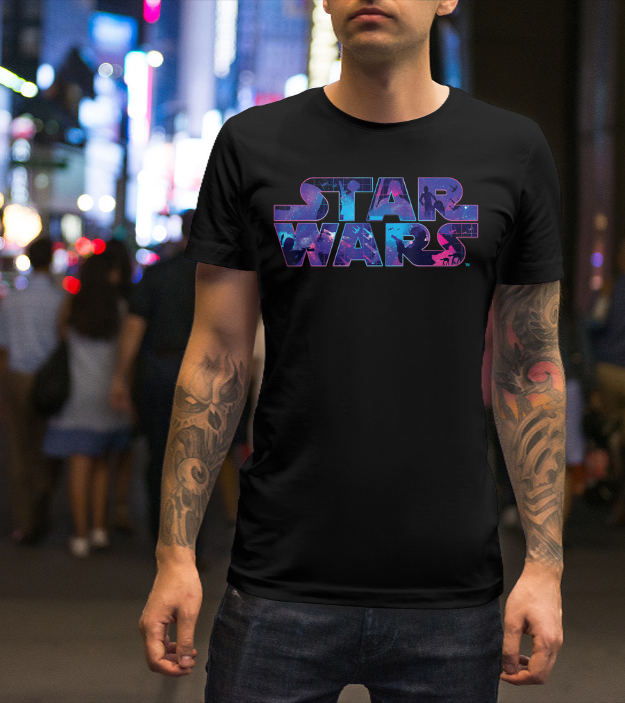 Star Wars Retro 90s Silhouette Twinkling Stars T-Shirt