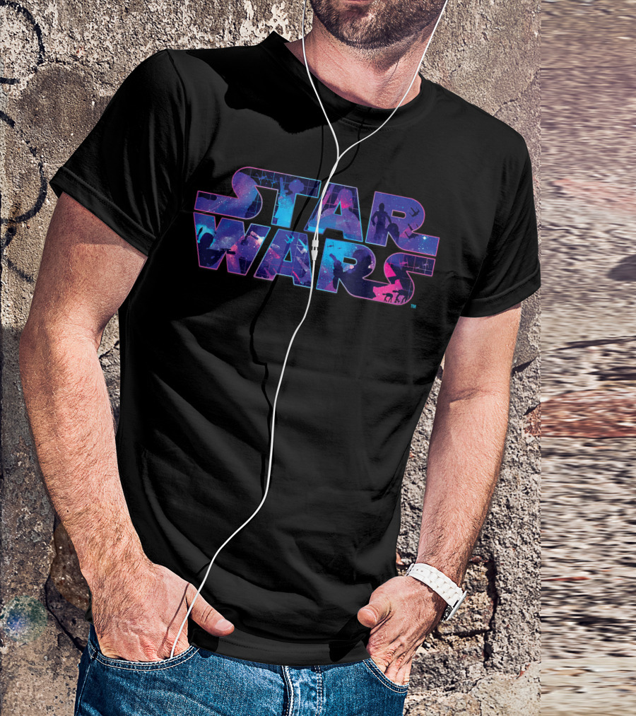 Star Wars Retro 90s Silhouette Twinkling Stars T-Shirt