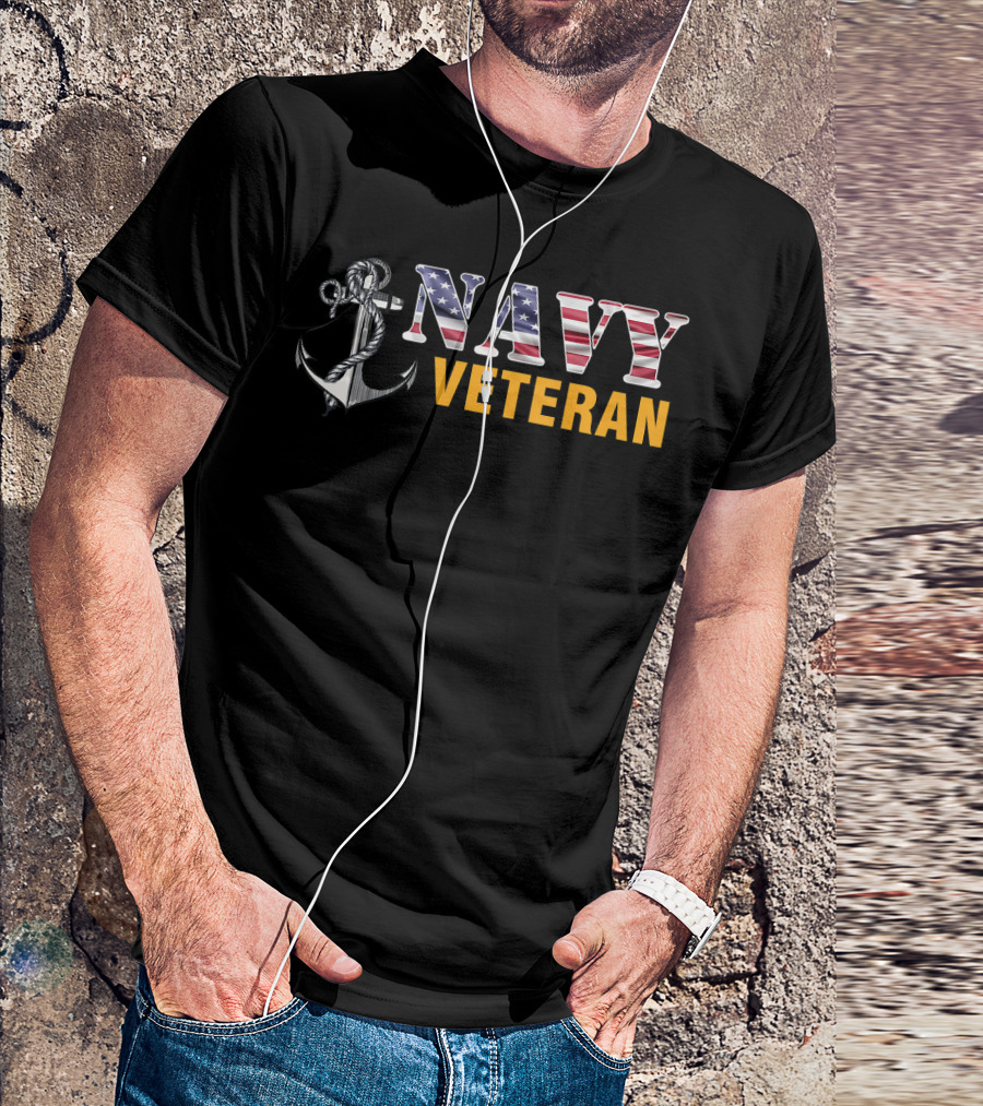 Navy Veteran American Flag Anchor T-Shirt