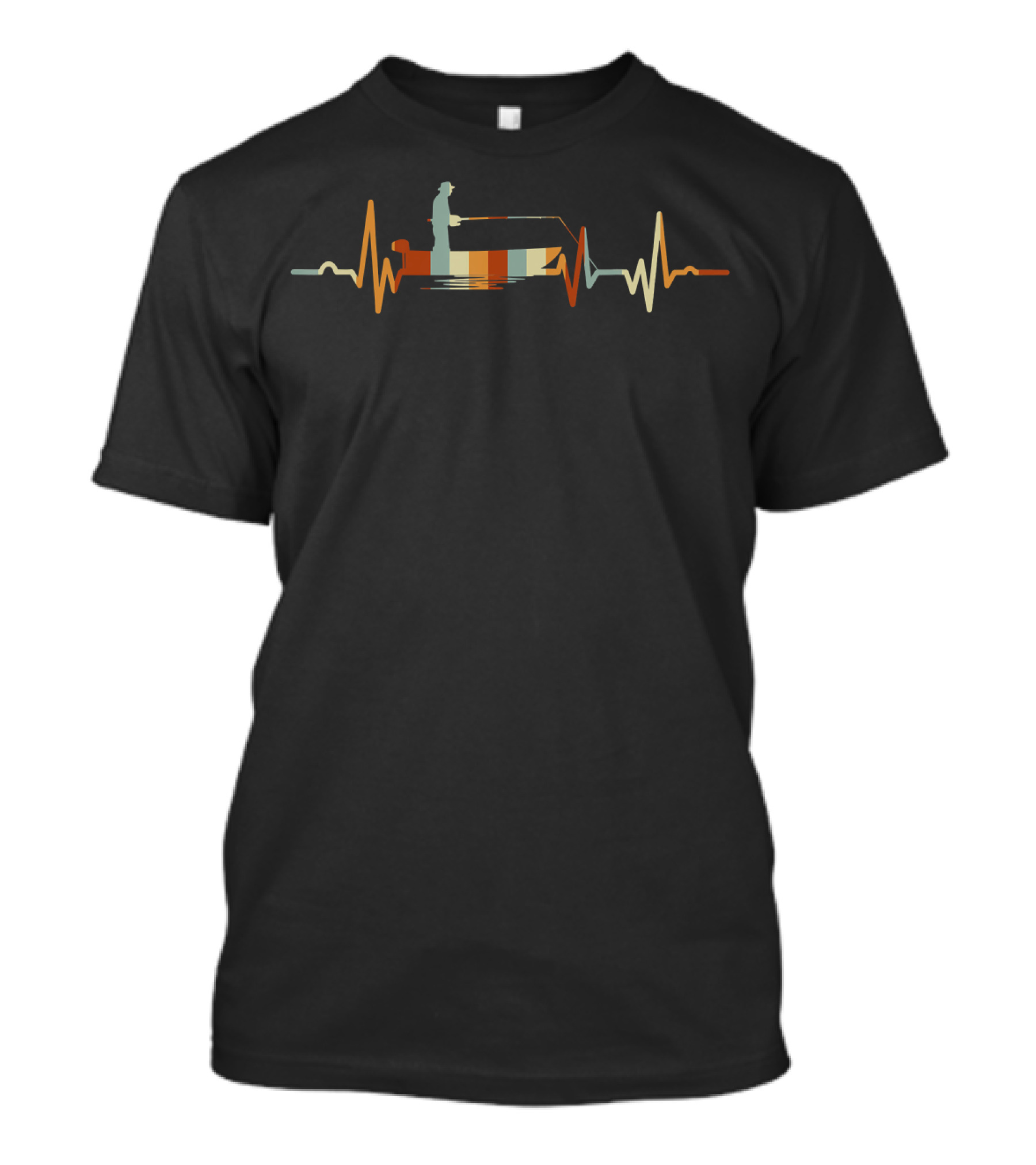 Vintage Fishing Heartbeat Boat And Fisherman Retro T-Shirt
