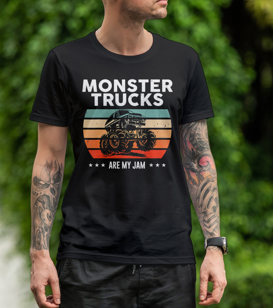 Monster Trucks Are My Jam Retro Sunset Vintage Cool Engines T-Shirt