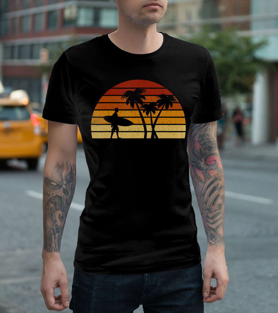 Vintage Sunset Surfing Palm T-Shirt
