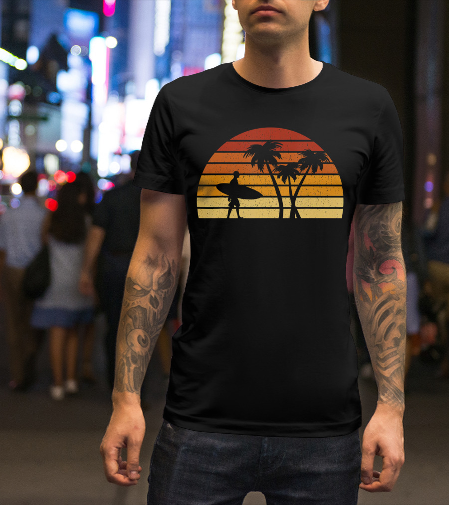 Vintage Sunset Surfing Palm T-Shirt