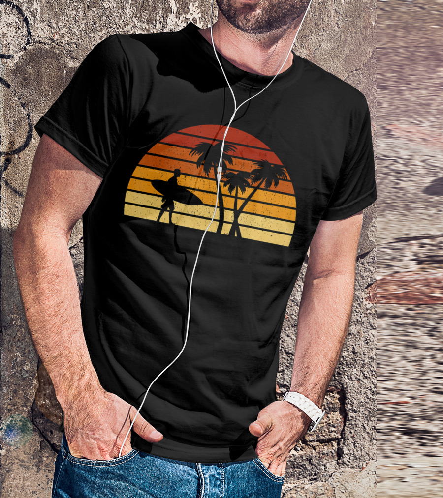 Vintage Sunset Surfing Palm T-Shirt