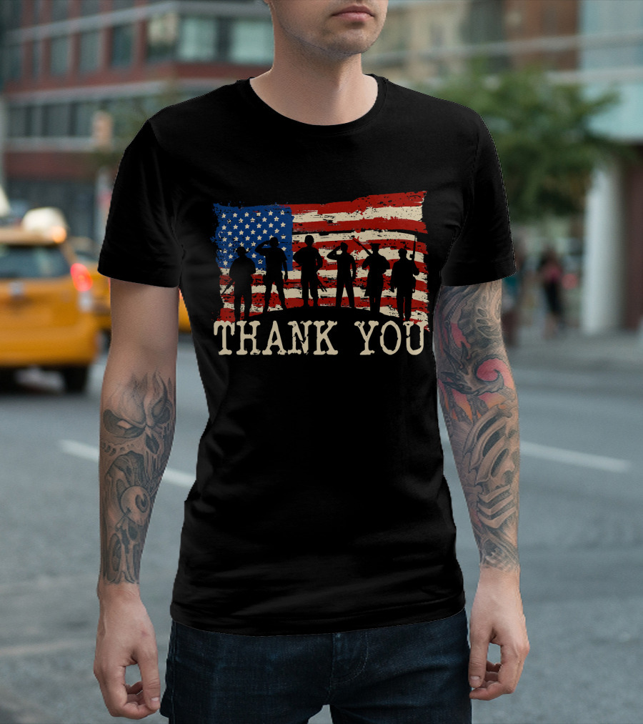 Thank You American Flag Thank You Veterans Proud Veteran T-Shirt