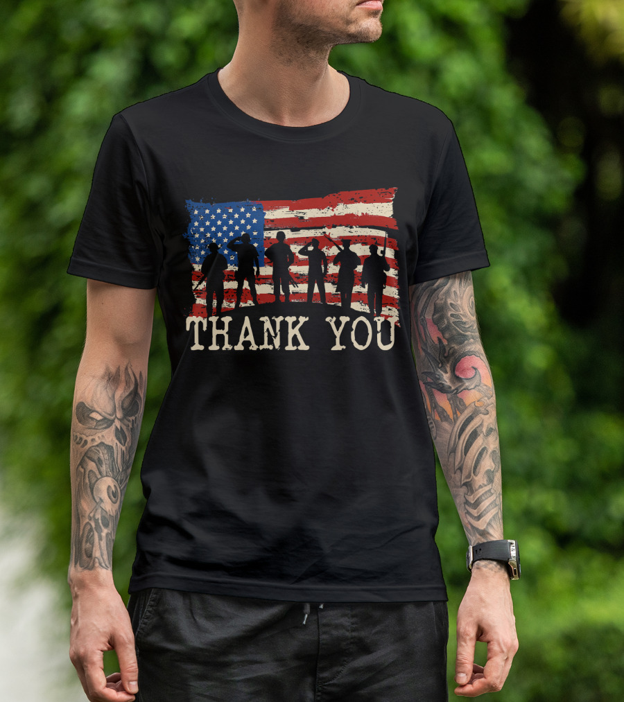 Thank You American Flag Thank You Veterans Proud Veteran T-Shirt