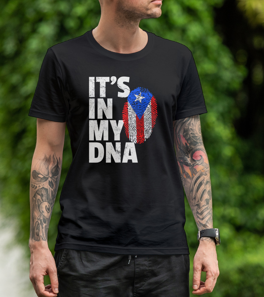 IT'S IN MY DNA Puerto Rico Flag Fingerprint Pride T-Shirt