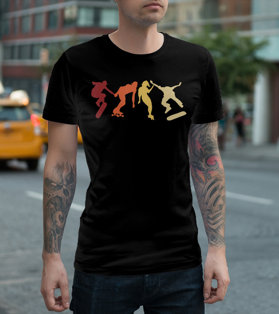 Retro Vintage Skateboard Skater Silhouettes Skate Boarding T-Shirt