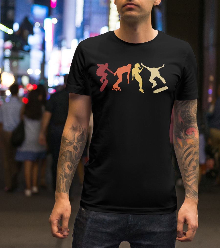 Retro Vintage Skateboard Skater Silhouettes Skate Boarding T-Shirt