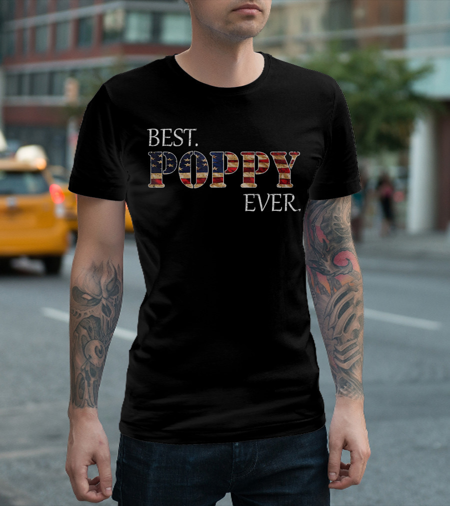 Best Poppy Ever American Flag Vintage Patriotic T-Shirt
