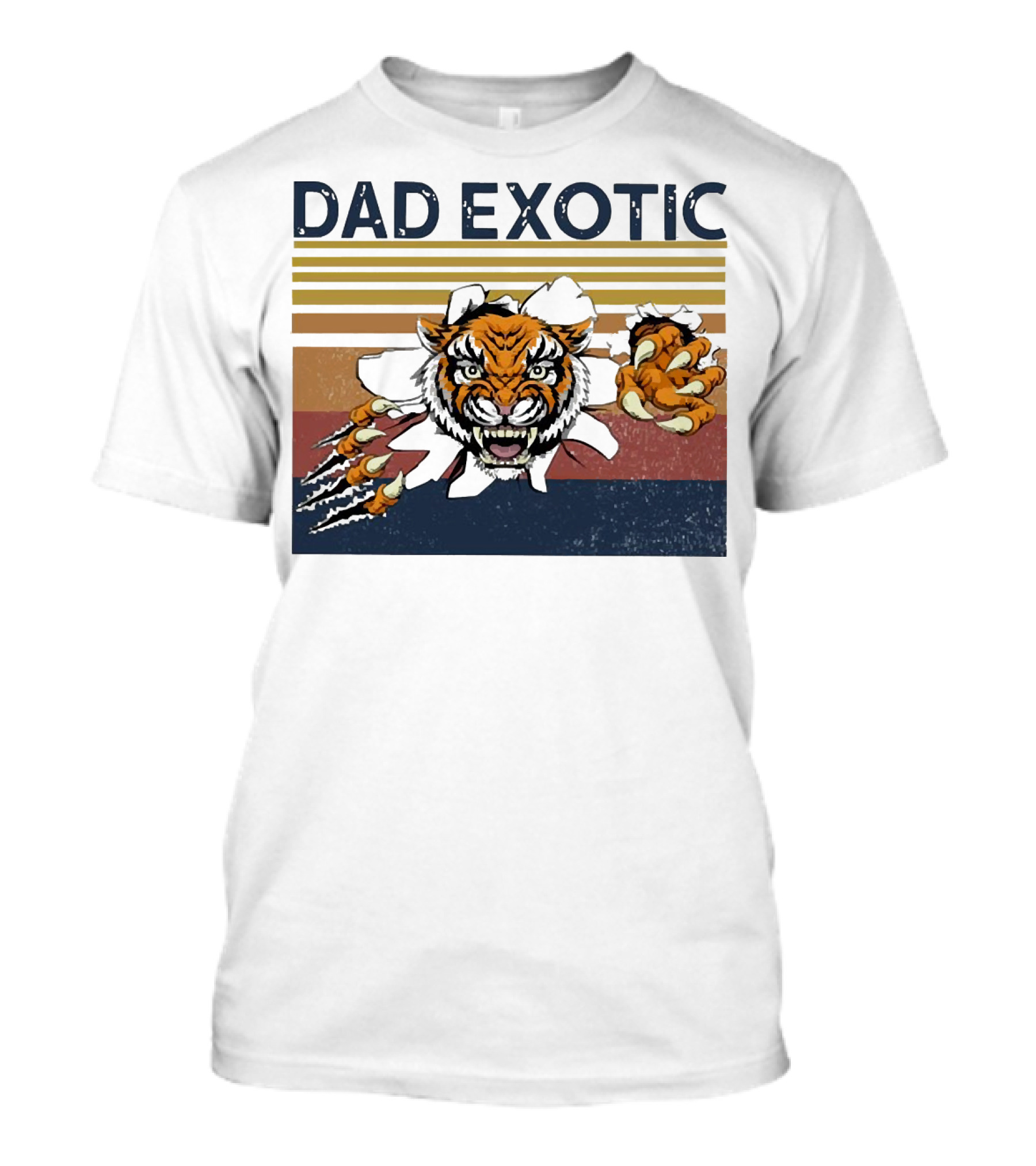 Dad Exotic Fierce Tiger With Retro Stripes T-Shirt