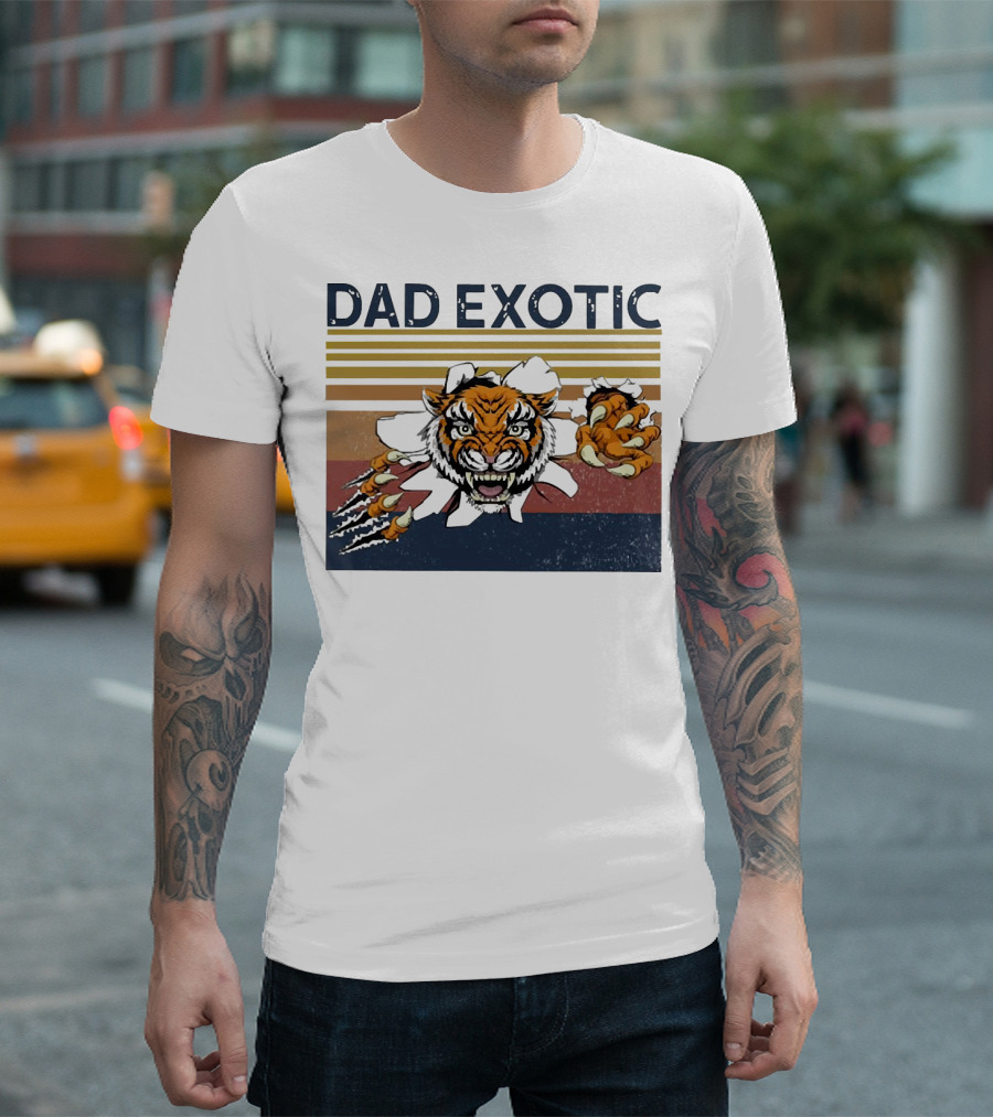 Dad Exotic Fierce Tiger with Retro Stripes T-Shirt