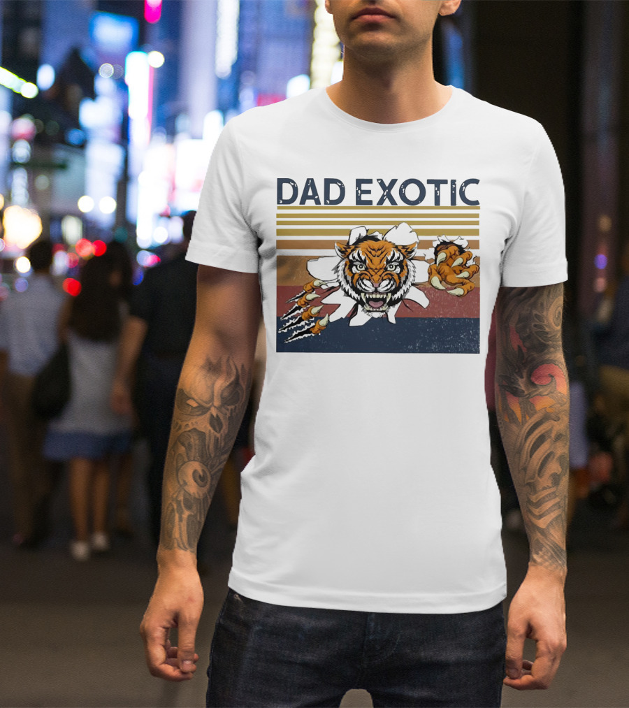 Dad Exotic Fierce Tiger With Retro Stripes T-Shirt