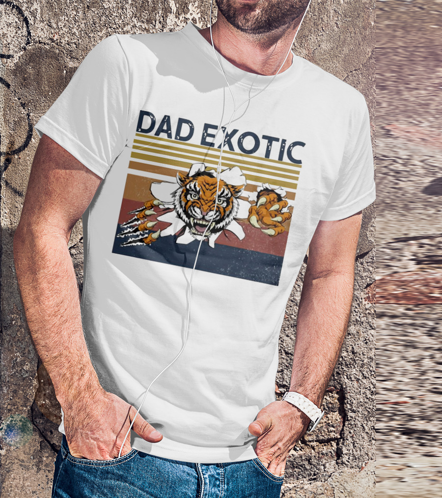 Dad Exotic Fierce Tiger With Retro Stripes T-Shirt