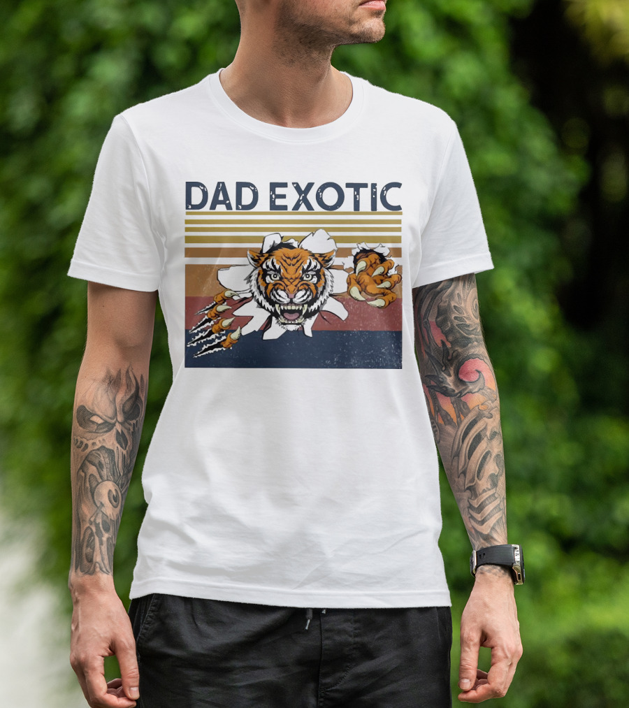 Dad Exotic Fierce Tiger With Retro Stripes T-Shirt