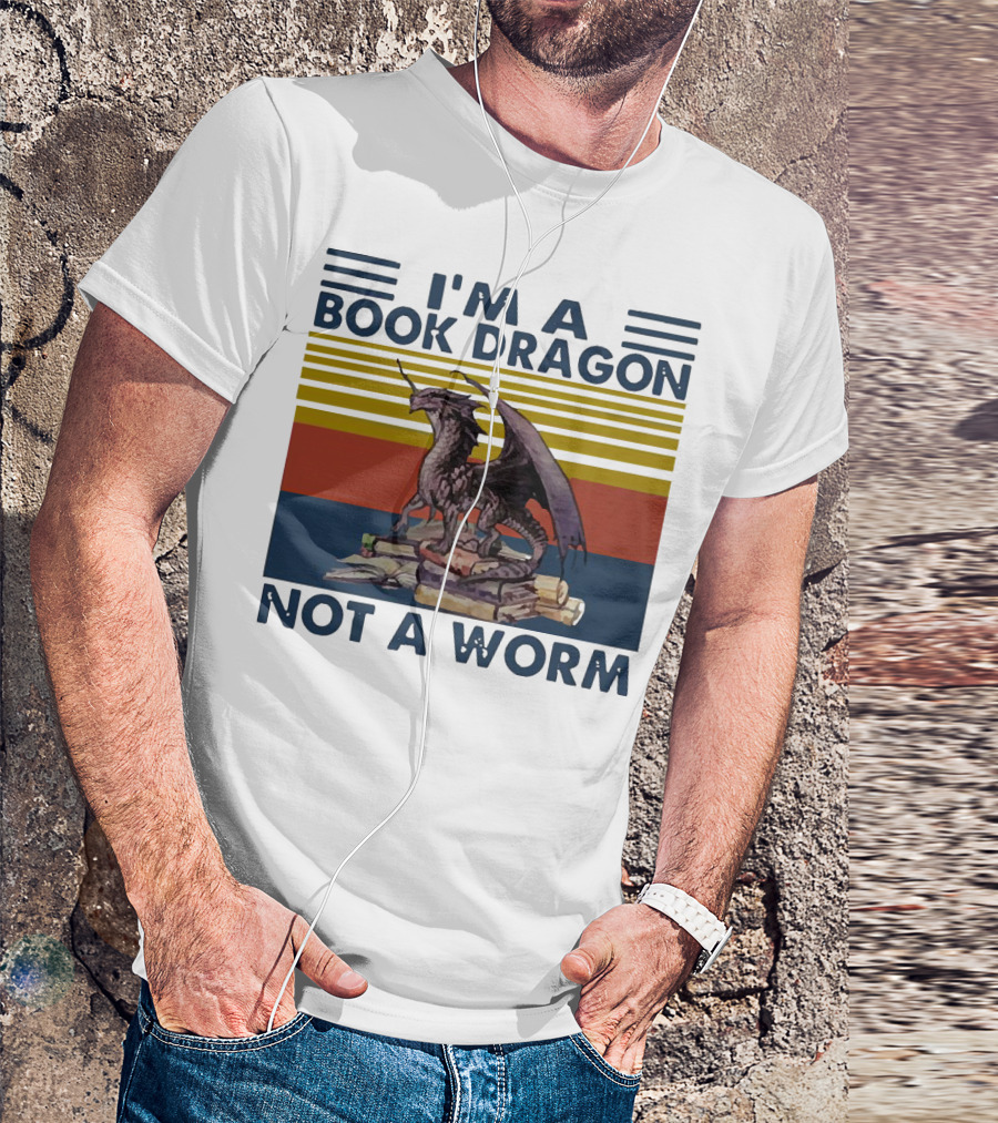 I'm A Book Dragon Not A Worm Fantasy Creature On Stack Of Books T-Shirt