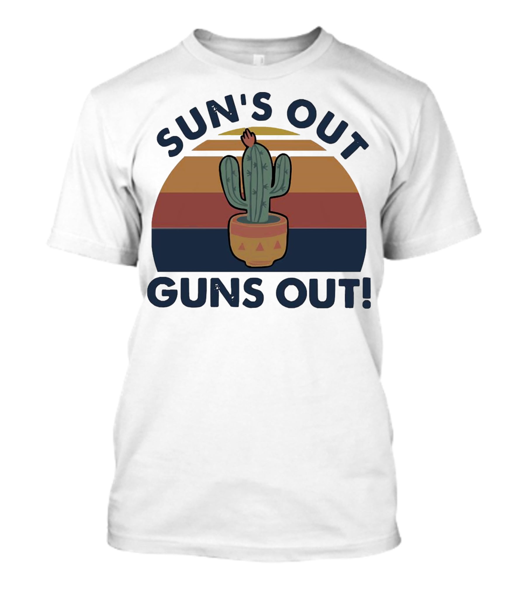 Sun’s Out Guns Out Cactus Retro Sunburst T-Shirt