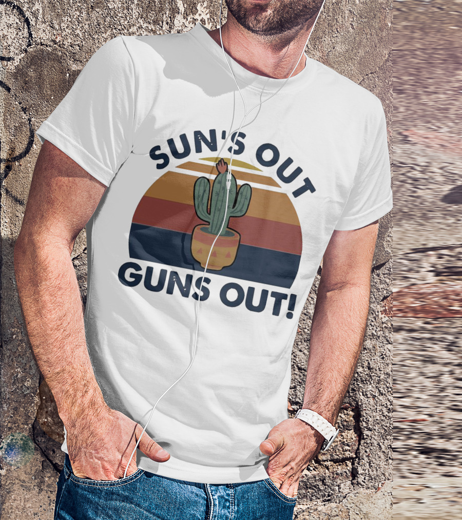 Sun’s Out Guns Out Cactus Retro Sunburst T-Shirt