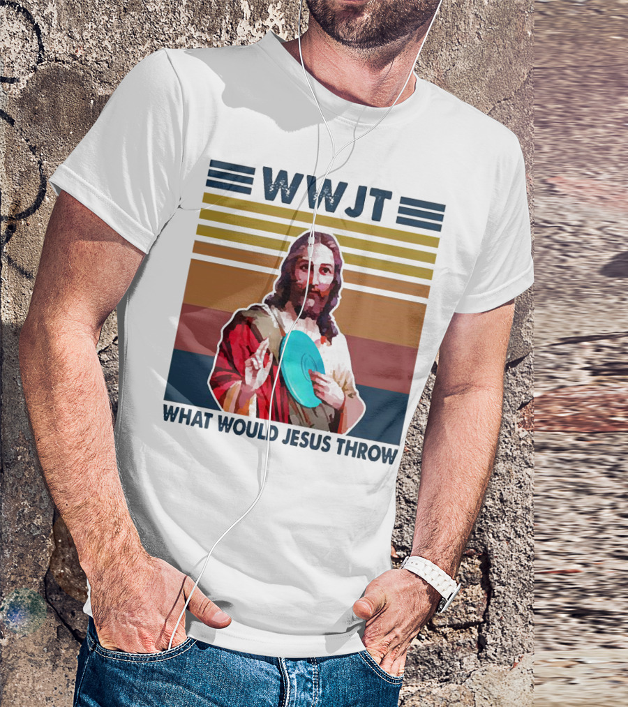 WWJT What Would Jesus Throw Disc Golf Frisbee Retro Stripes T-Shirt