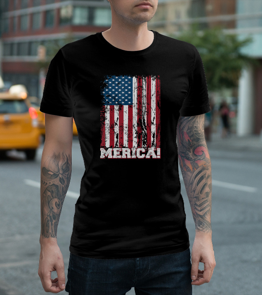 Merica American Flag Independence Day Patriotic T-Shirt