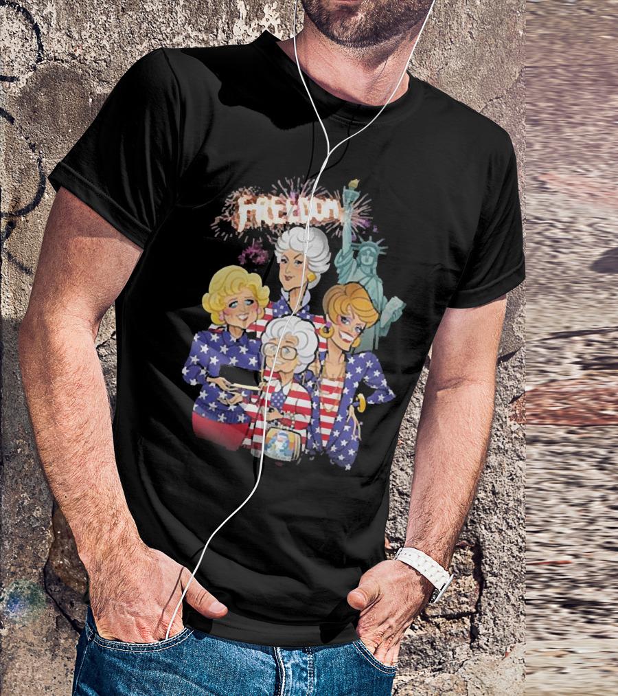 America Flag Golden Girls Freedom With Statue Of Liberty Fireworks T-Shirt