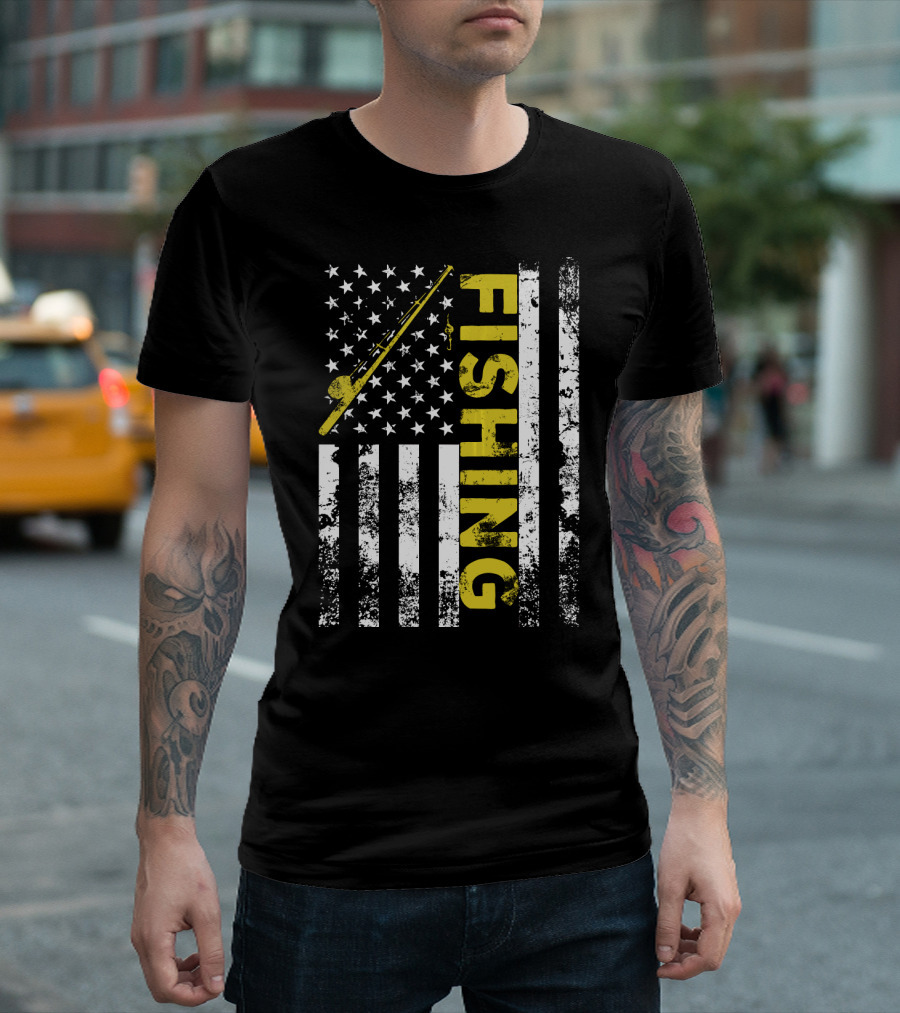 American Flag Fishing USA Patriotic T-Shirt