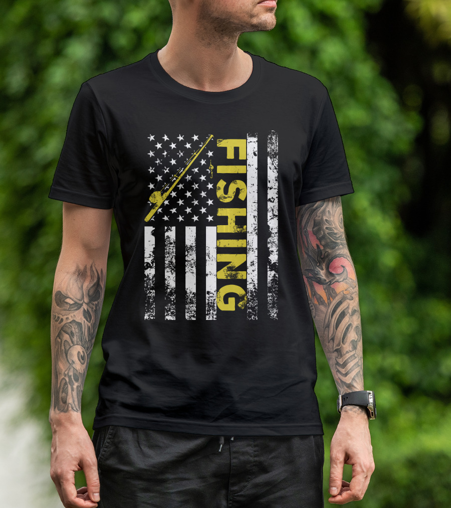 American Flag Fishing USA Patriotic T-Shirt