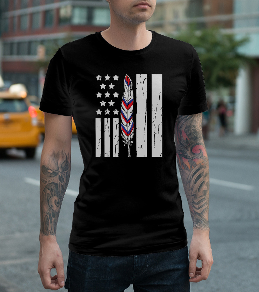 American Flag Stars Stripes Native Tribe Feather Pride T-Shirt