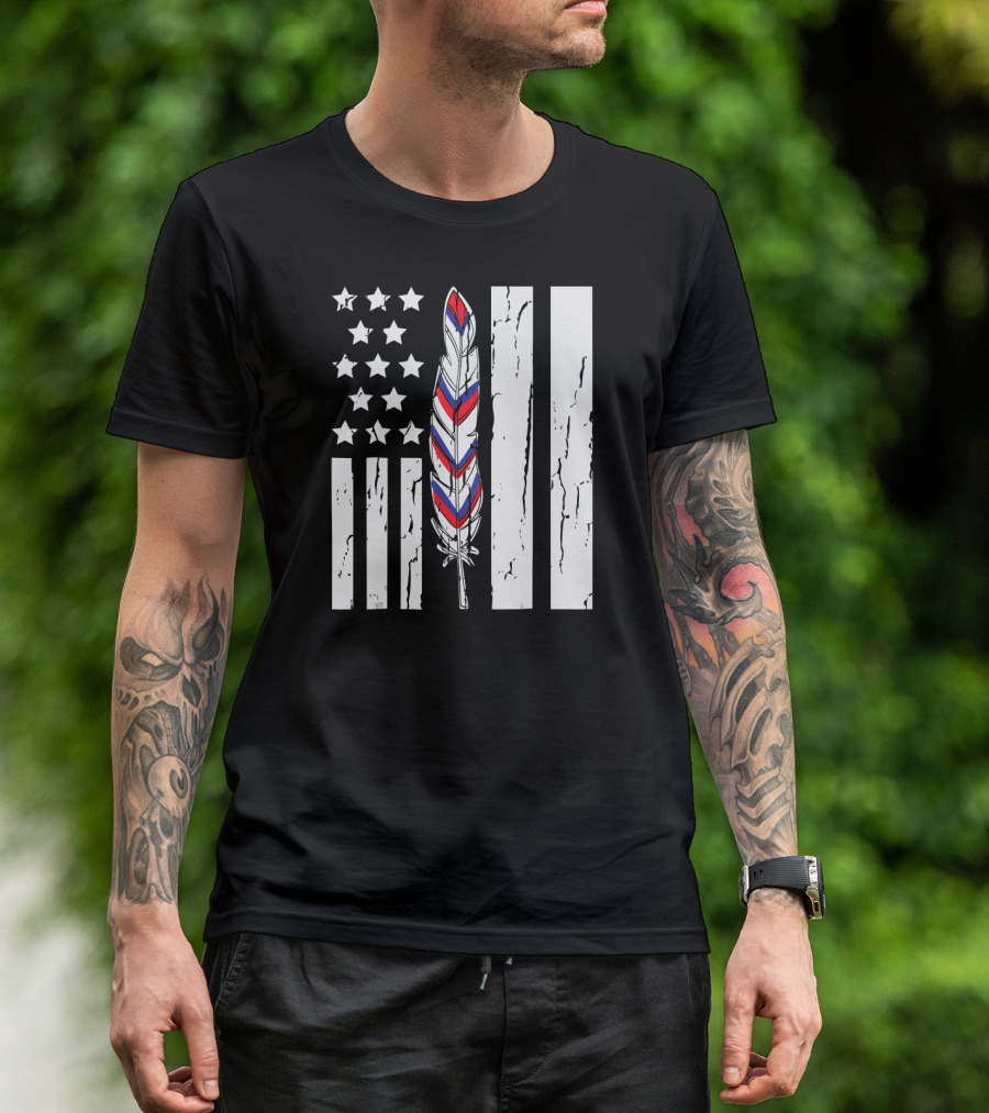 American Flag Stars Stripes Native Tribe Feather Pride T-Shirt