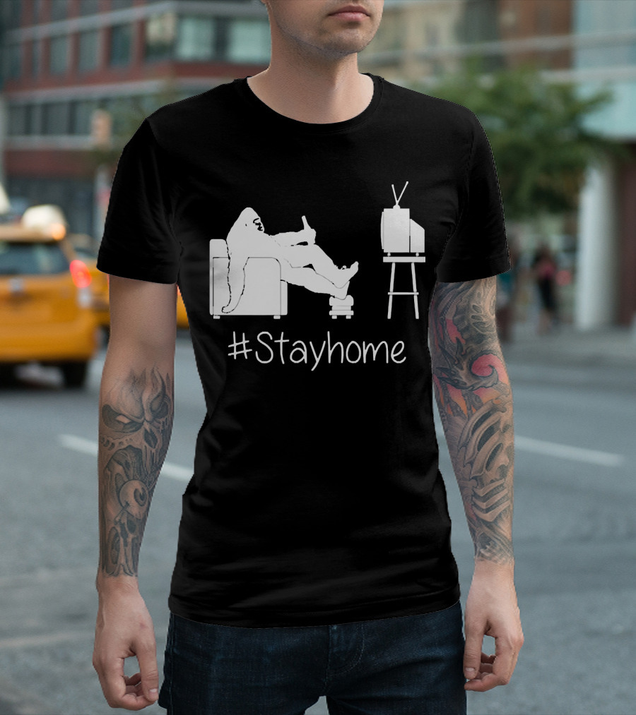 Bigfoot Relaxing Watching TV #Stayhome T-Shirt
