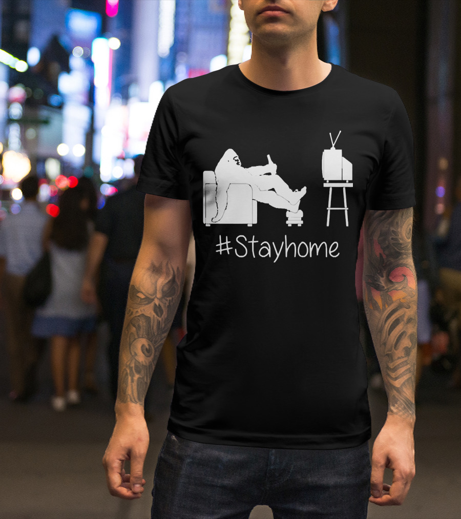 Bigfoot Relaxing Watching TV #Stayhome T-Shirt