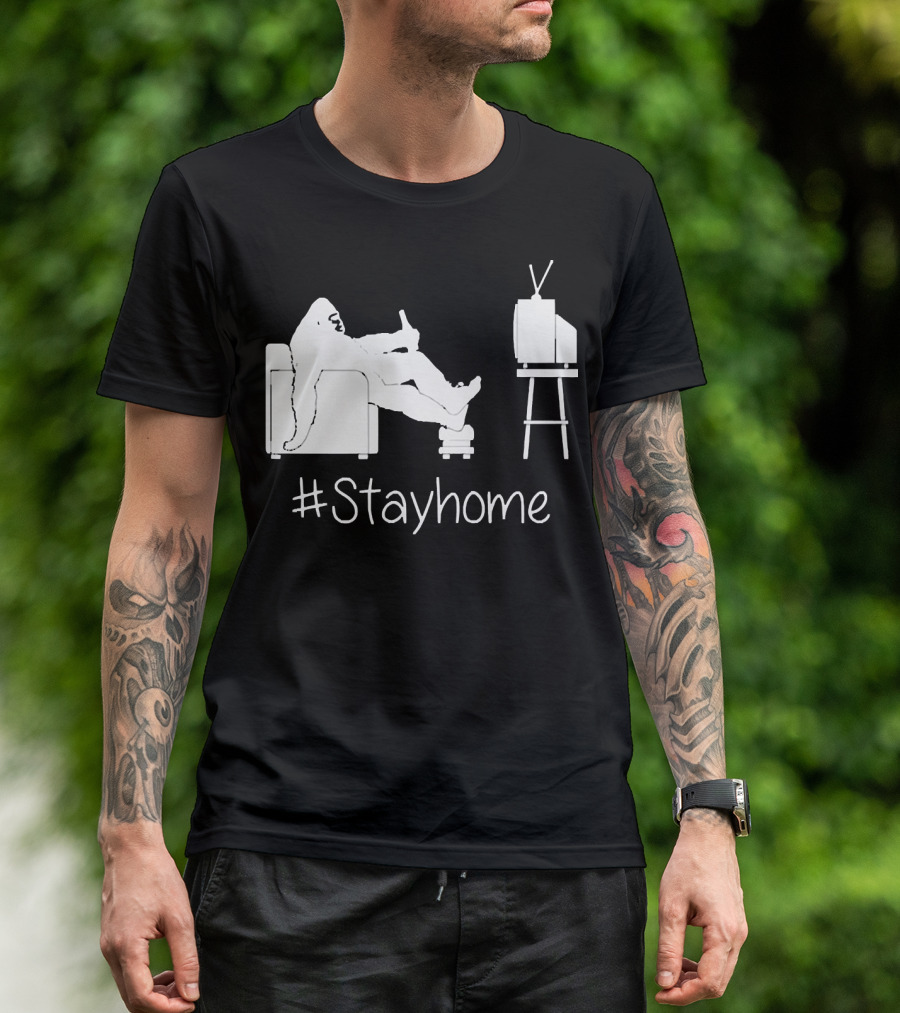 Bigfoot Relaxing Watching TV #Stayhome T-Shirt