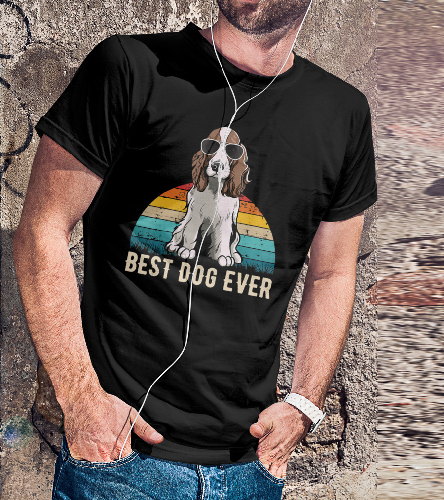 Best Dog Ever English Springer Spaniel Retro Vintage Sunglasses T-Shirt