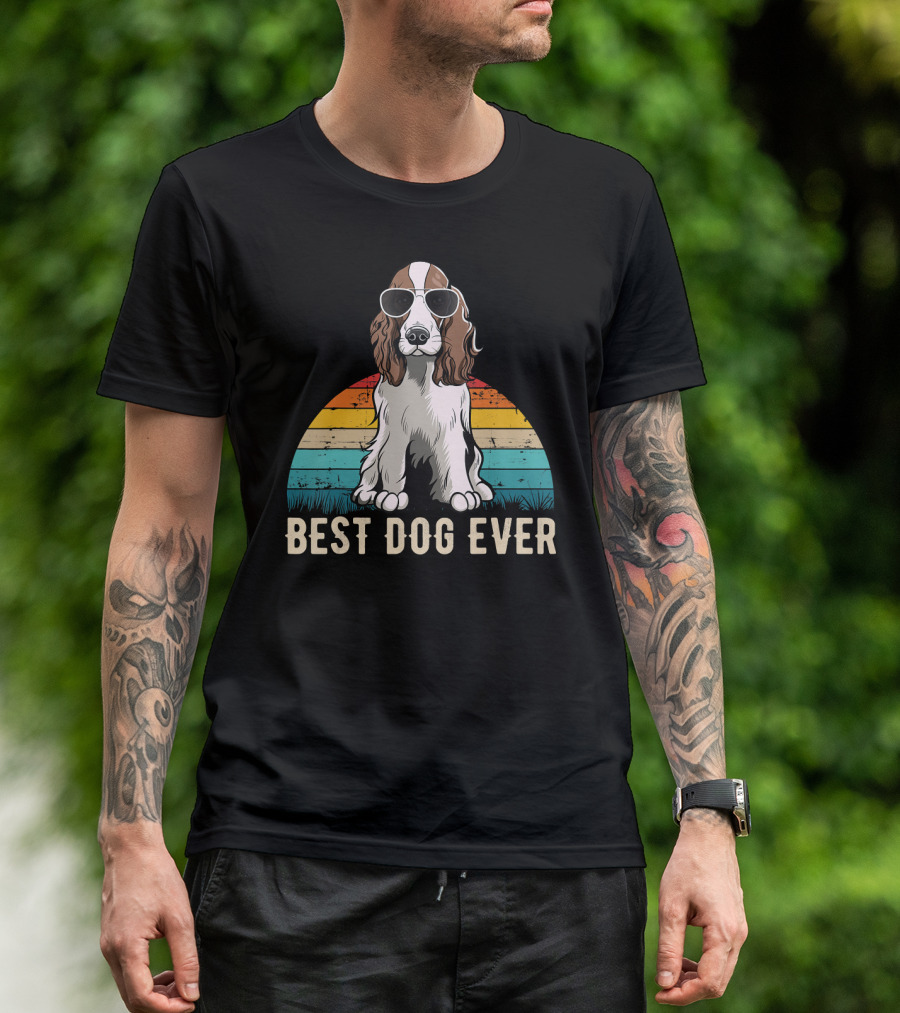 Best Dog Ever English Springer Spaniel Retro Vintage Sunglasses T-Shirt