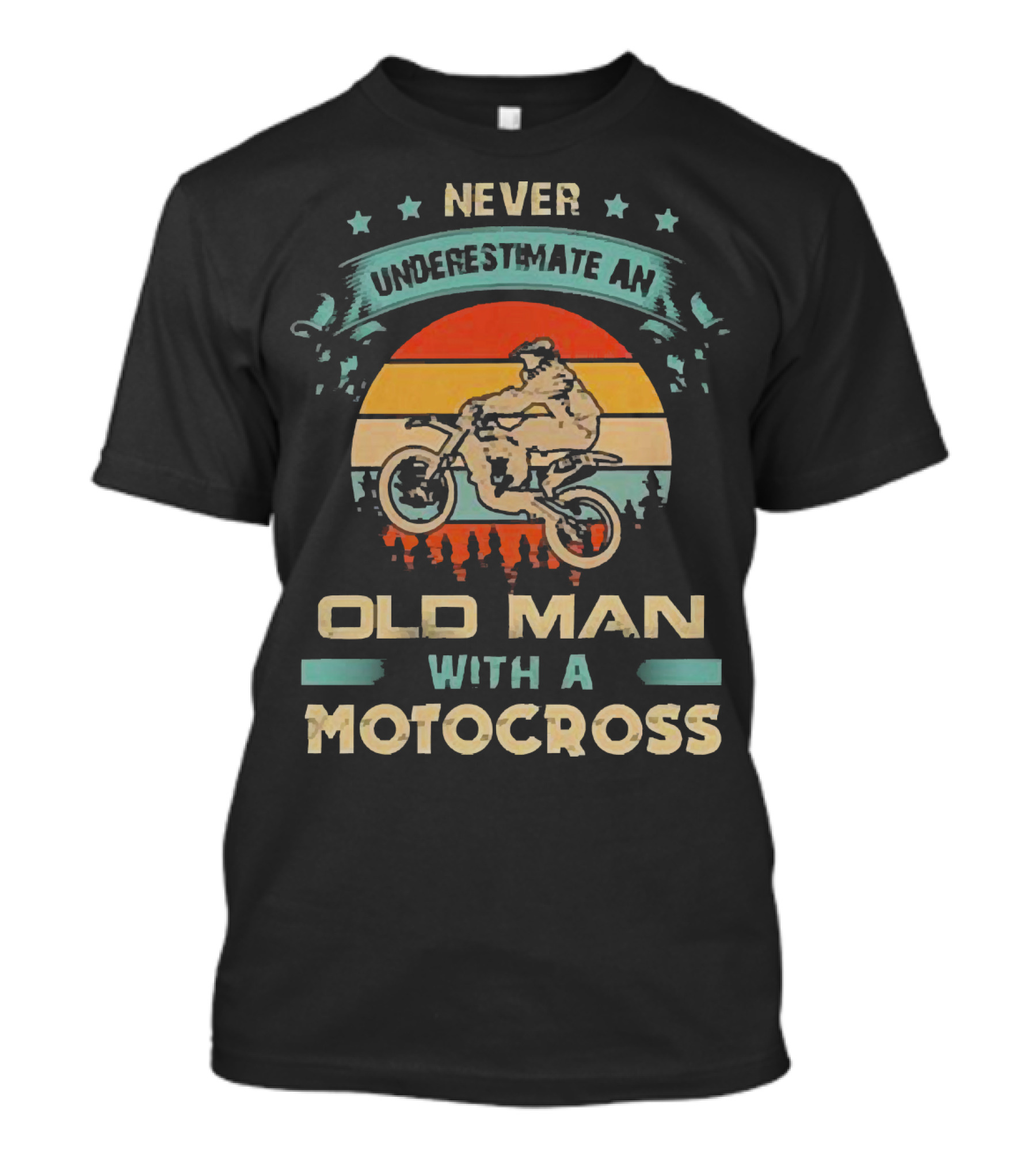 Never Underestimate An Old Man With A Motocross Vintage Sunset Motocross Rider T-Shirt