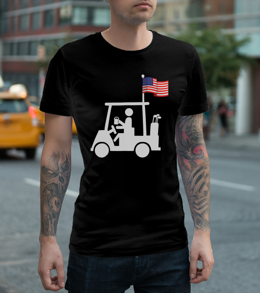 USA Strong Patriotic Golf Cart with American Flag Golf Wear T-Shirt