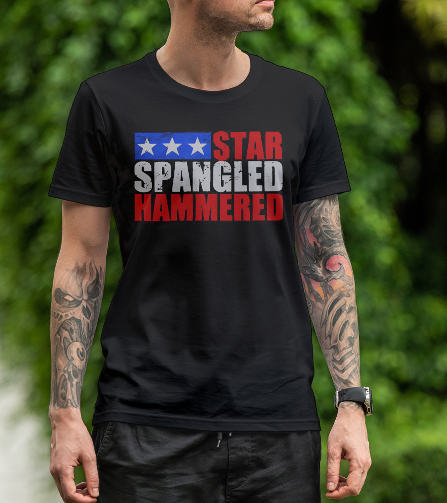 Star Spangled Hammered USA Patriotic Festival Party Wear T-Shirt