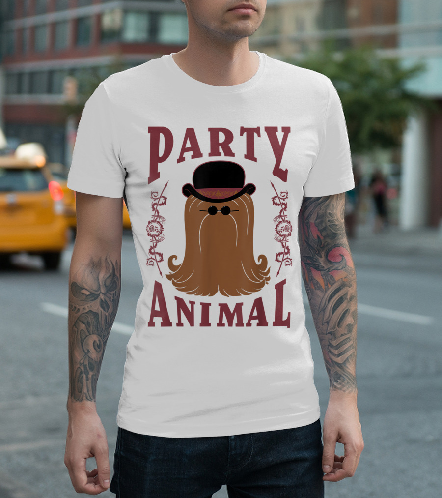 Addams Family Cousin It Party Animal Top Hat and Sunglasses T-Shirt