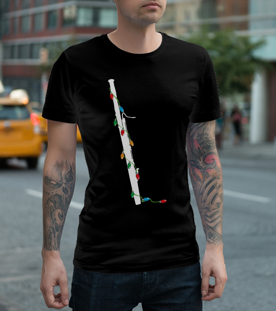 Bassoon Wrapped with Colorful Christmas Lights in Santa Hat T-Shirt