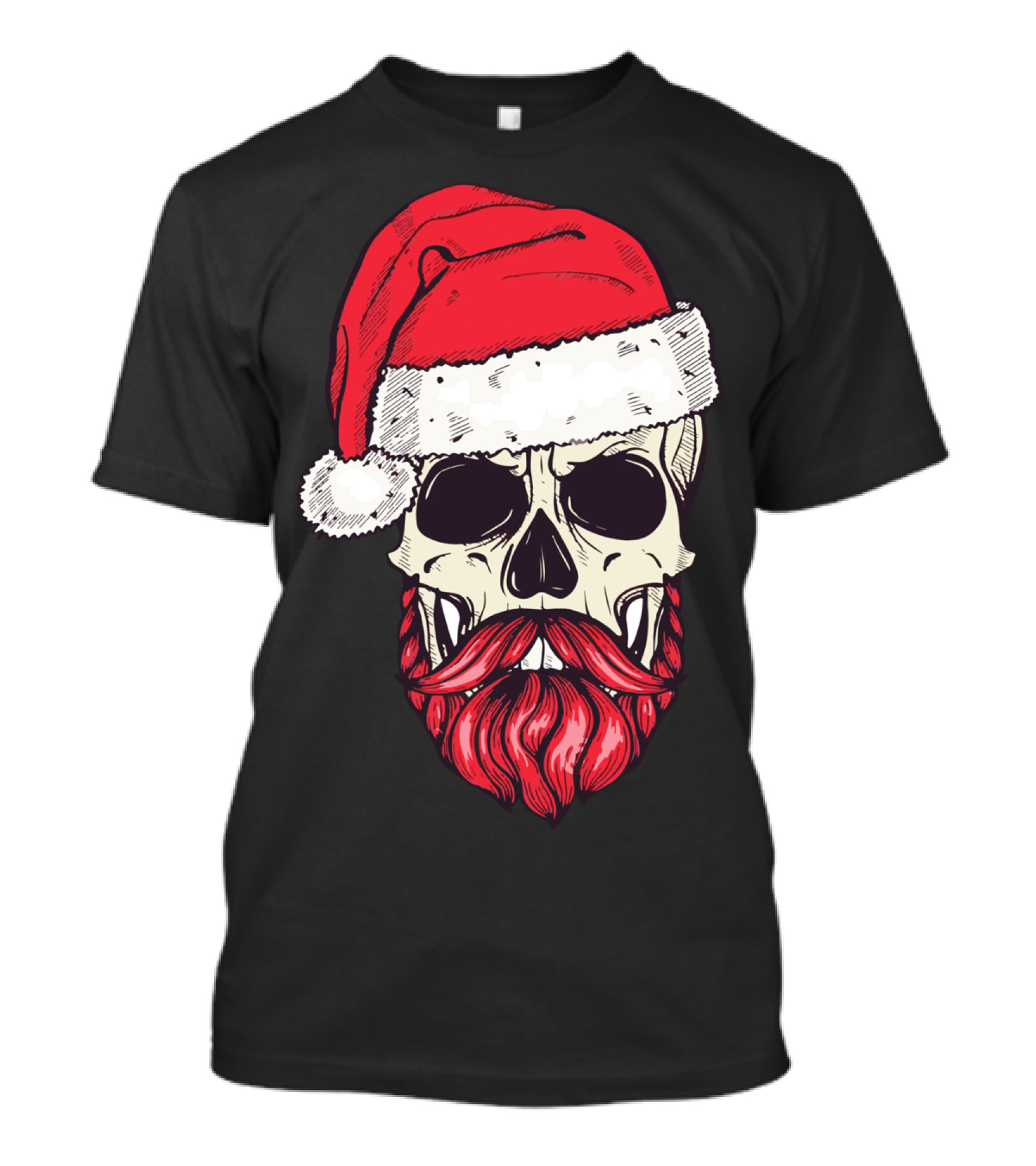 Vintage Bearded Skull Santa Claus With Red Hat And Mustache T-Shirt