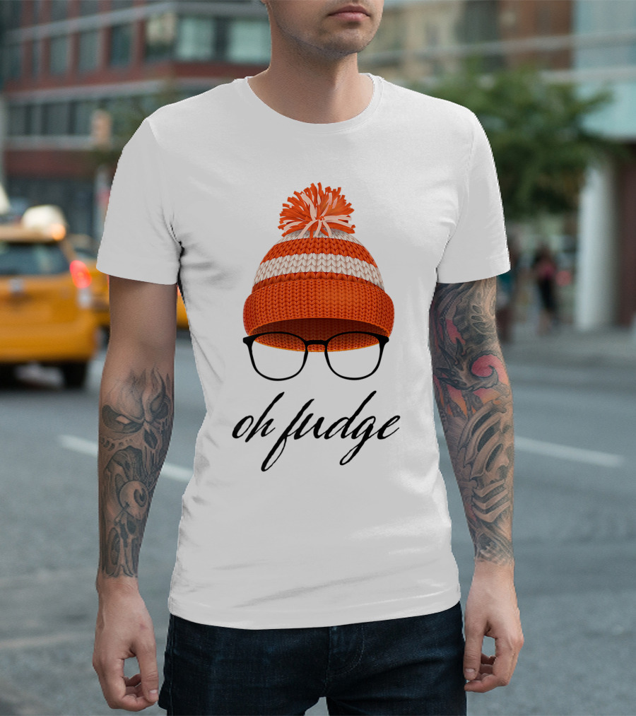 Oh Fudge Christmas Movie Orange Hat and Glasses T-Shirt