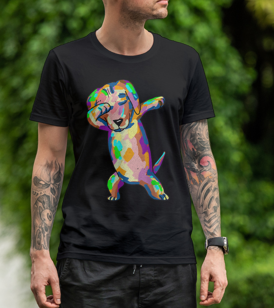Colorful Dabbing Wiener Dog Funny Dachshund Dab T-Shirt