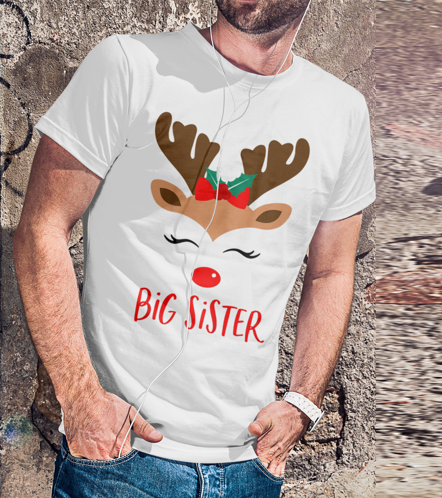 Big Sister Reindeer Christmas Matching Sibling Outfits T-Shirt