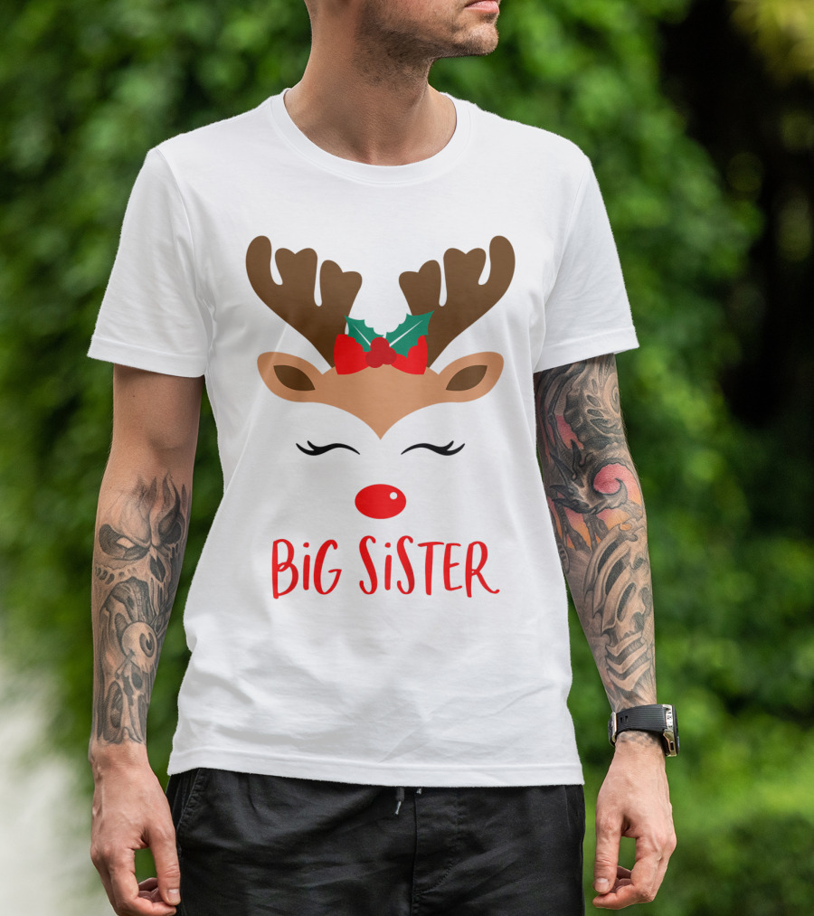 Big Sister Reindeer Christmas Matching Sibling Outfits T-Shirt