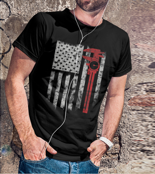 American Flag With Red Caliper For CNC Machinists T-Shirt