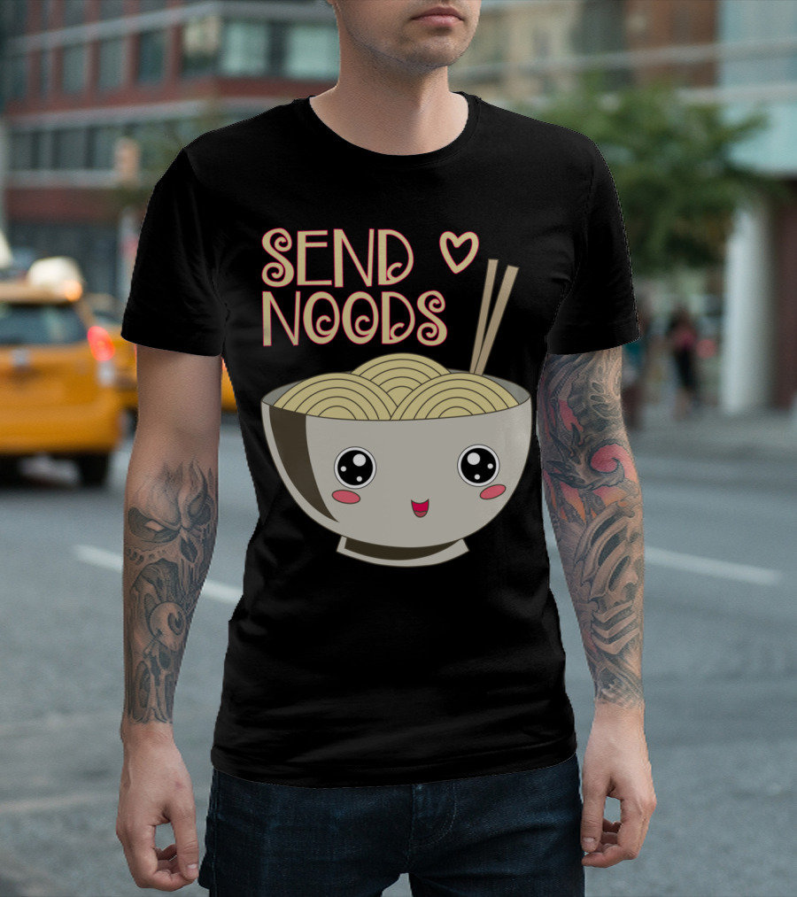 Send Noods Kawaii Ramen Bowl with Chopsticks and Heart T-Shirt
