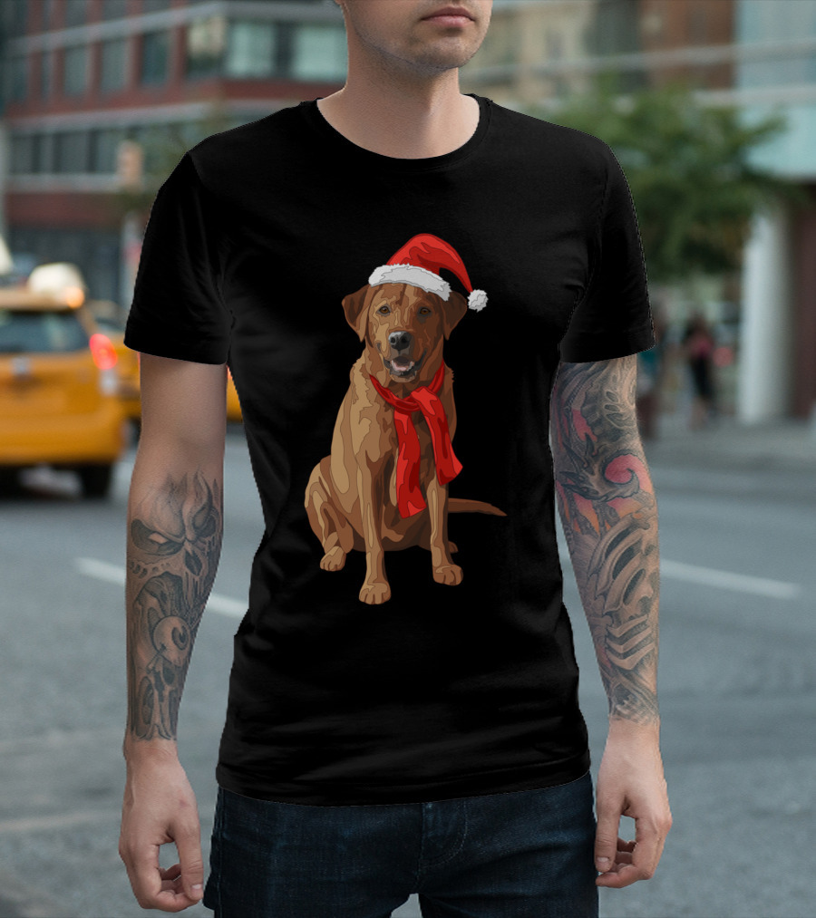 Red Labrador Retriever Dog with Christmas Santa Hat and Scarf T-Shirt